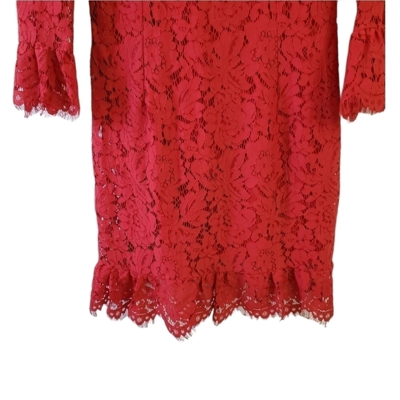 Lulu's Mini Dress Medium Red Flair-est of Them All Lace Flounce Sleeve Zip NWT - Picture 4 of 12